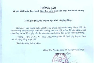 THÔNG BÁO: Về việc tài khoản Facebook đăng bài viết, hình ảnh mạo danh nhà trường