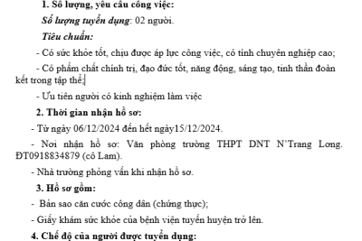 THÔNG BÁO Về việc tuyển dụng nhân viên cấp dưỡng