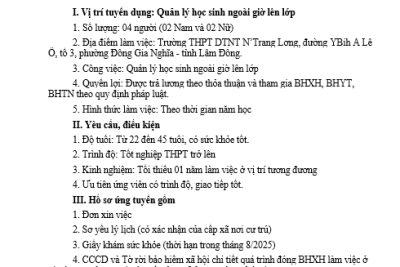 THÔNG BÁO Tuyển Dụng Lao Động Hợp Đồng