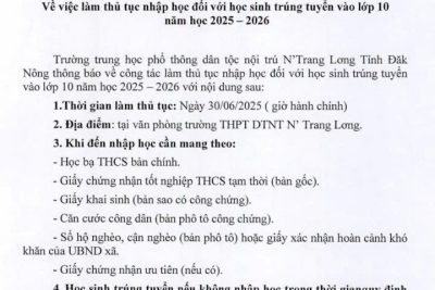 THÔNG BÁO THỜI GIAN LÀM THỦ TỤC NHẬP HỌC VÀ DANH SÁCH TRÚNG TUYỂN NĂM HỌC 2025-2026