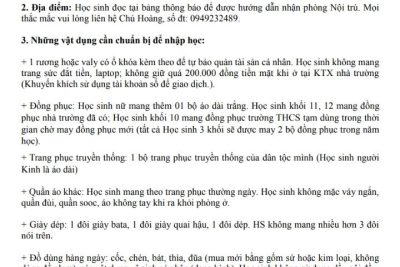 THÔNG BÁO TỰU TRƯỜNG NĂM HỌC 2025 – 2026
